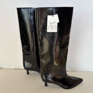 Zara Glossy Black Heeled Boots